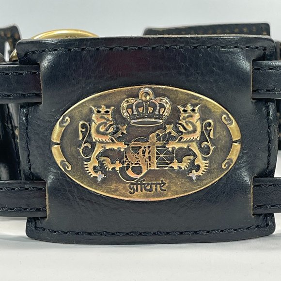 GF FERRE Black Leather Sectioned Belt with Bronze Plaques main image 6